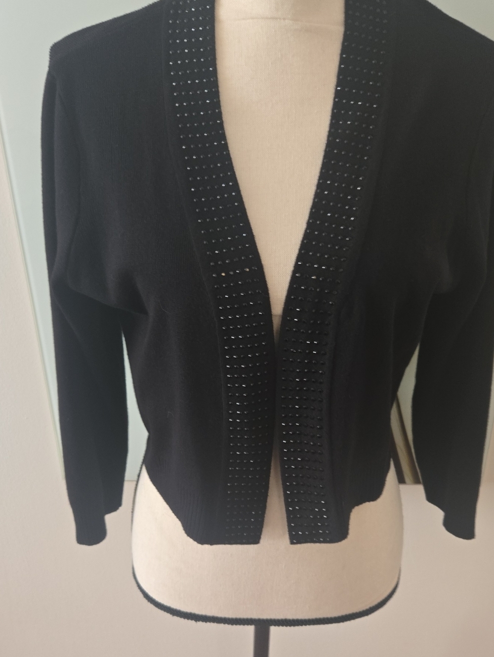 Dress Barn Black Stud-Trim Open Front Cardigan